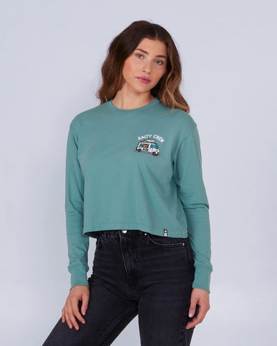 Reels and Meals Dusty Turq L/S Crop Tee