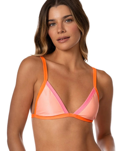 Peach Coral Rewind Fixed Triangle Bikini Top
