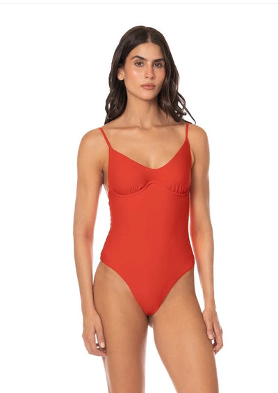 Red Celine Cheeky Cut Underwire One Piece