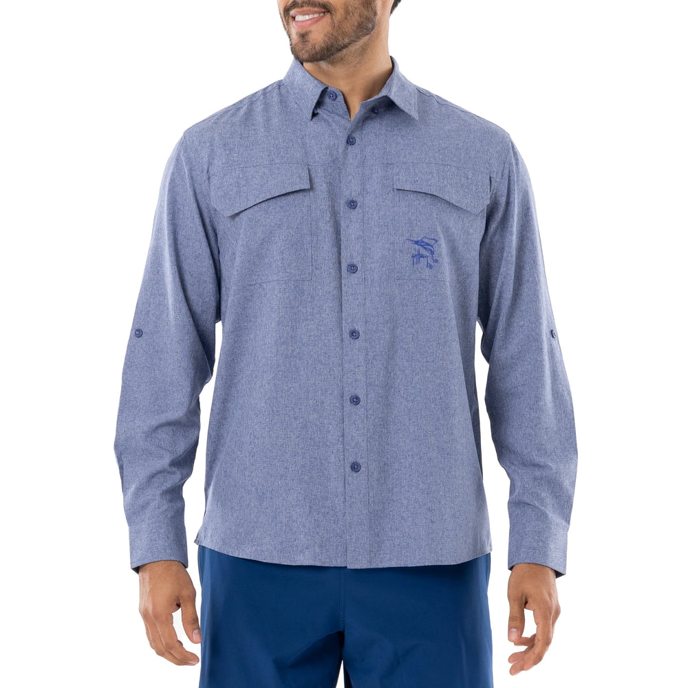 Men's Long Sleeve Heather Textured Cationic Fishing Shirt
