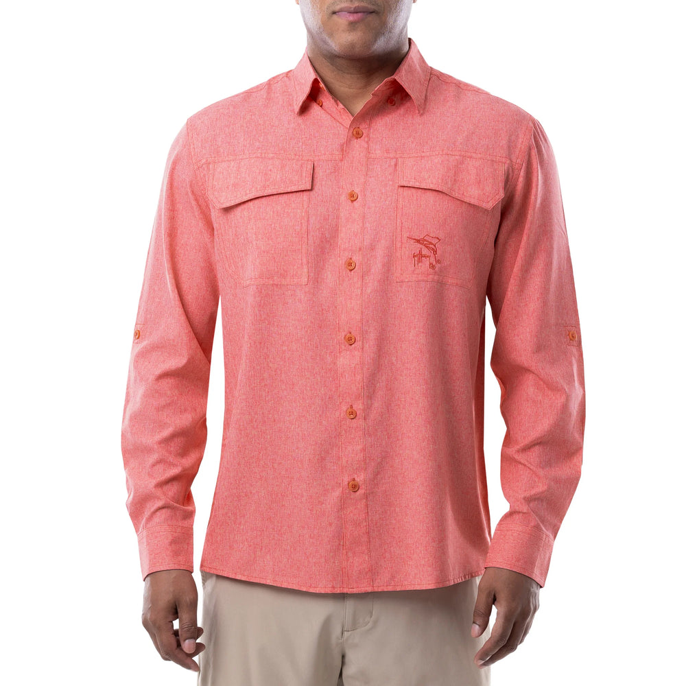 Men's Long Sleeve Heather Textured Cationic Fishing Shirt