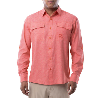Men's Long Sleeve Heather Textured Cationic Fishing Shirt