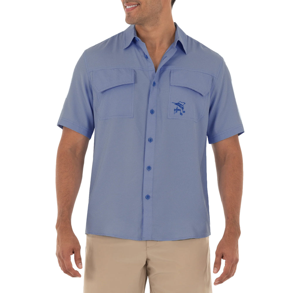 Men's Short Sleeve Texture Gingham Performance Fishing Shirt