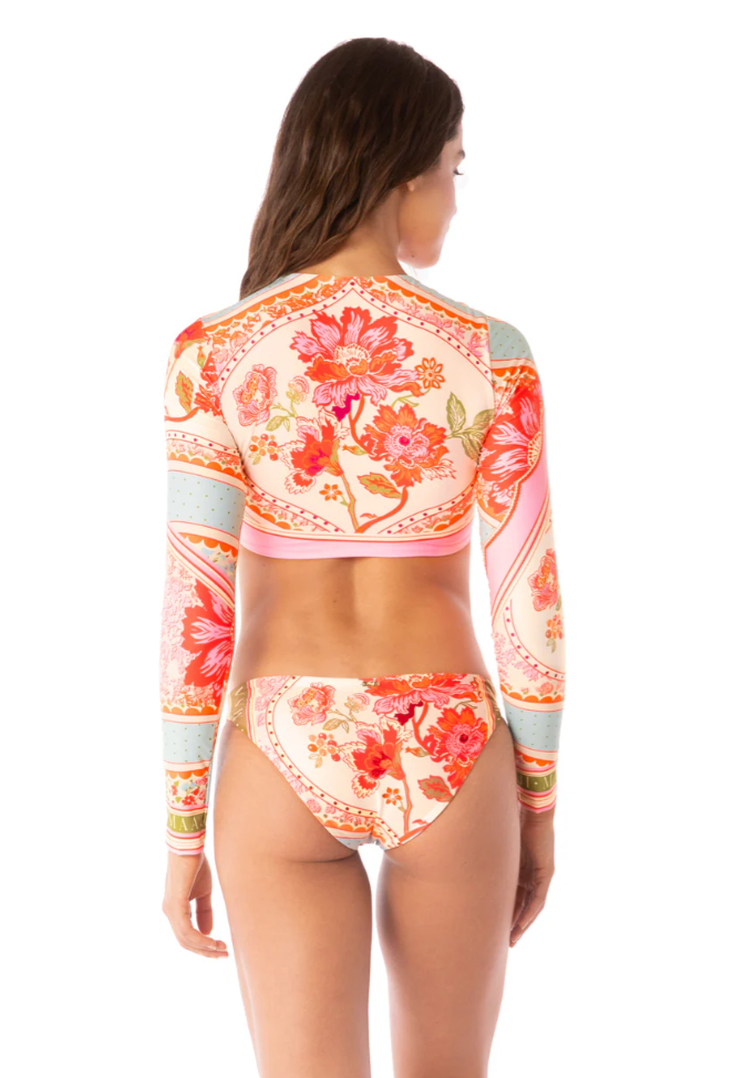 Floral Groove Spectacle Long Sleeve Crop Top Bikini Top
