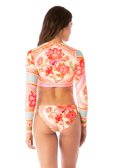 Floral Groove Spectacle Long Sleeve Crop Top Bikini Top