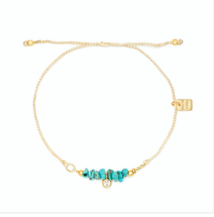 Dainty Turquoise Bead Gold Charm Bracelet