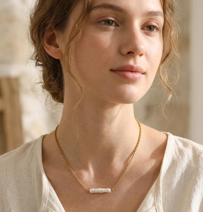 Halo Pearl Bar Necklace