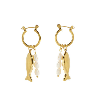 Fish And Pearl Hoops