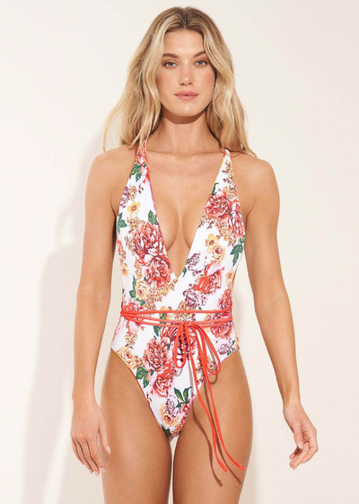 Maaji Red Camellia Orchid Plunge One Piece