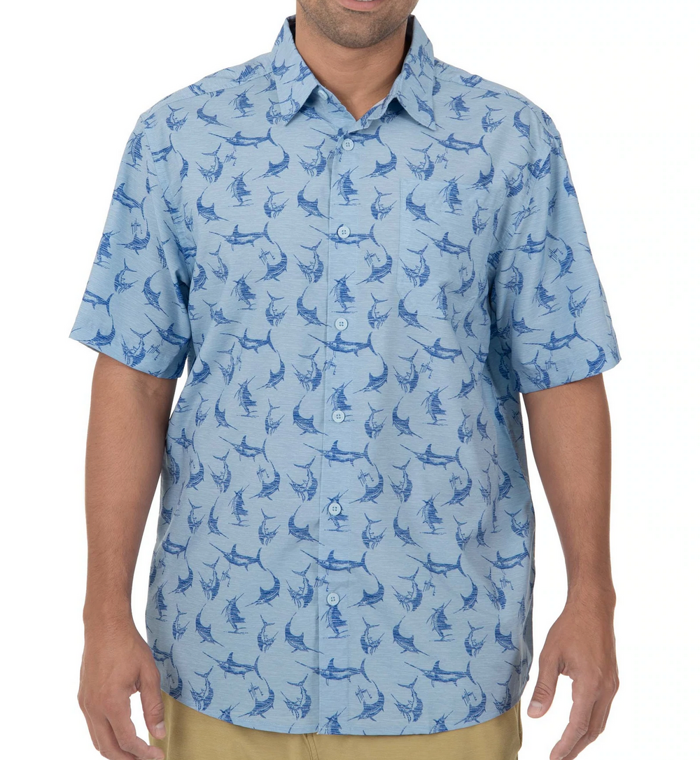 Men's Short Sleeve Marlin Scribble Fishing Shirt