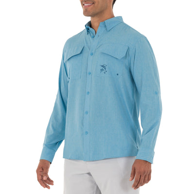 Men's Long Sleeve Heather Textured Cationic Fishing Shirt